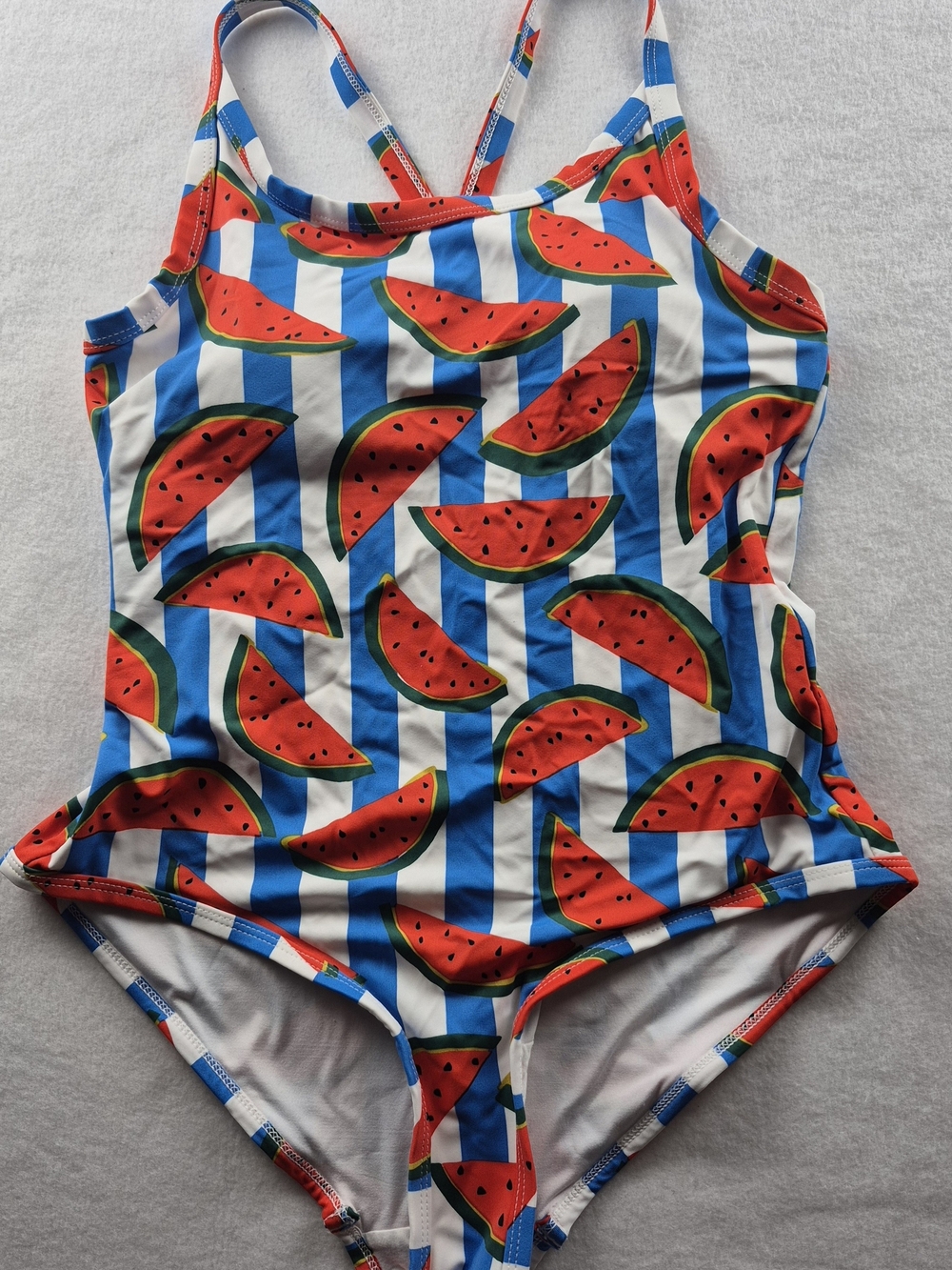 Hanna Andersson Blue & Red Watermelon Stripe One-Piece Swimsuit